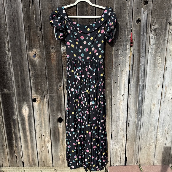 1940s Party Lines by Domb Maxi Dress Abstract Polka Dot Puff Sleeve Size XS / S - Picture 3 of 11
